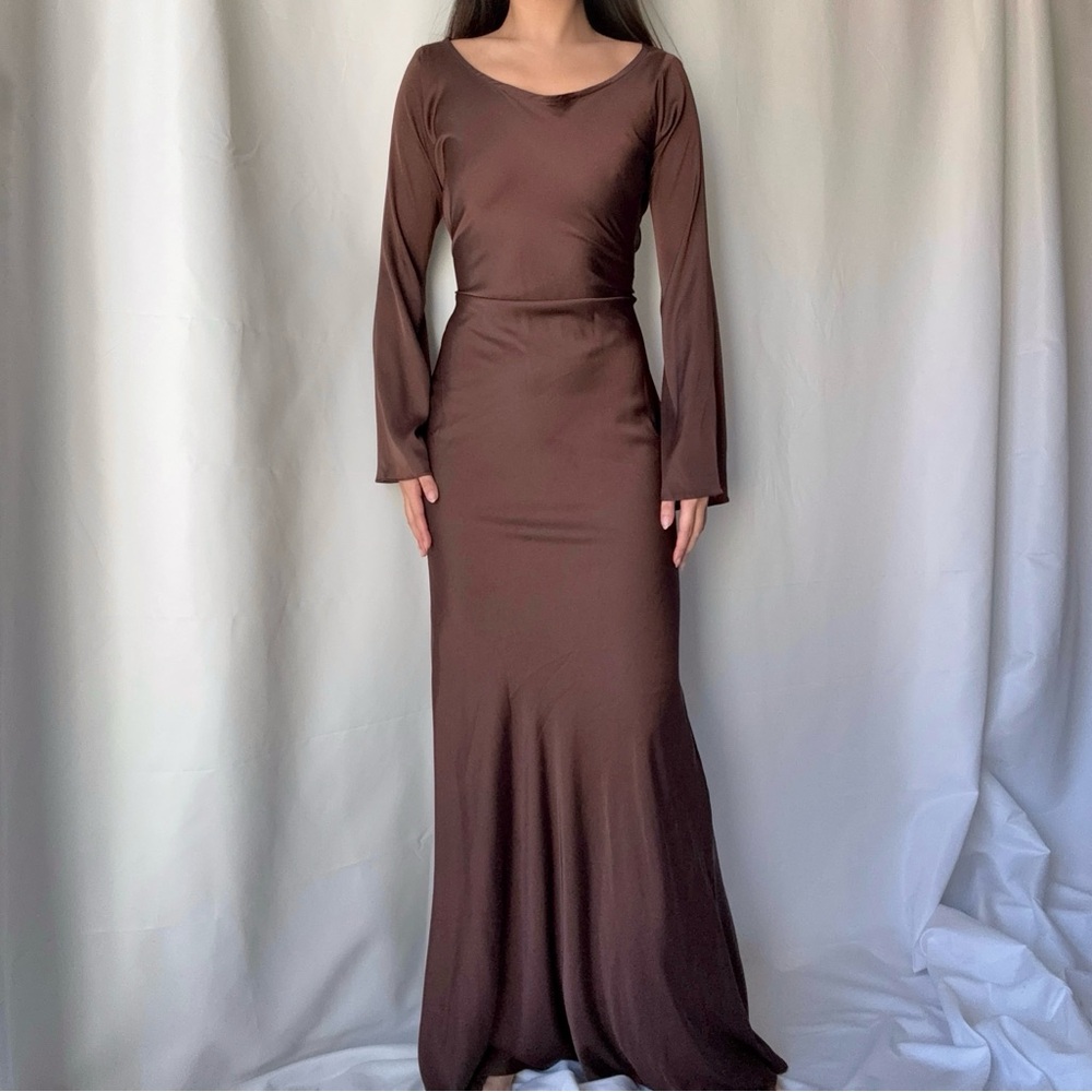 Marbl Gamine Long Sleeve Dress in Choco Brown